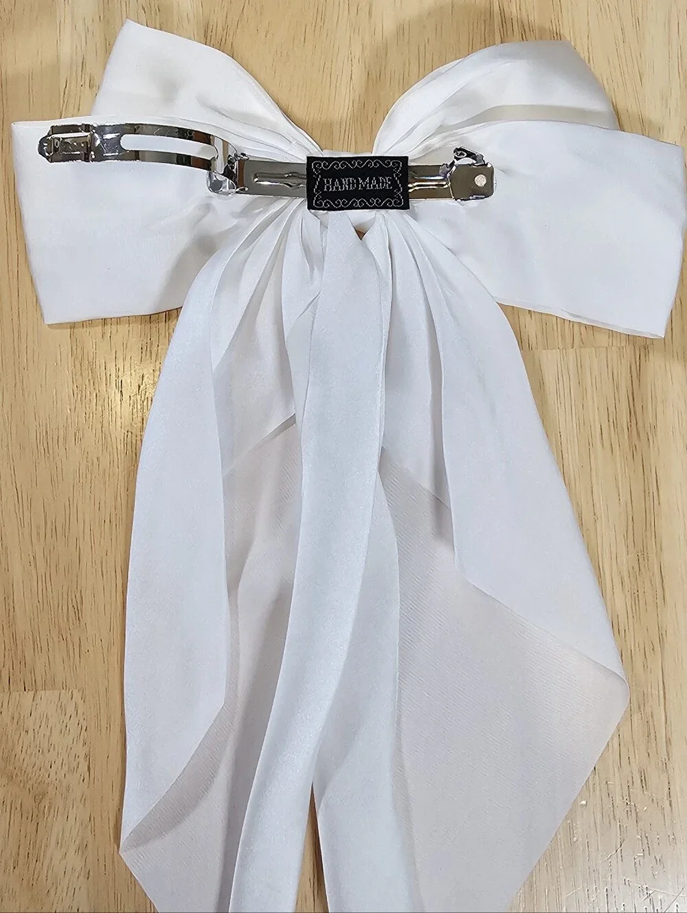 Elegant White Satin Ribbon Bow Barrette